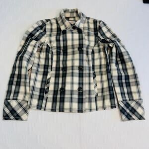 Aeropostale Womens L Double-Breasted Jacket Black White Plaid 100% Cotton